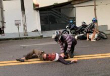 Alta velocidade e pista molhada causam acidente com casal em Manaus