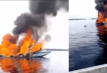 Voadeira é destruída pelo fogo próximo ao porto de Barcelos, AM