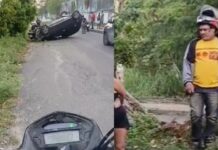 Carro capota e deixa três mulheres feridas em acidente no Viver Melhor III, em Manaus