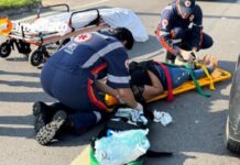 Mulher fica gravemente ferida após cair de moto de aplicativo em colisão na Avenida Torquato Tapajós