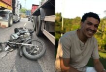 Jovens morrem após colisão entre moto e carreta na avenida Rodrigo Otávio, em Manaus