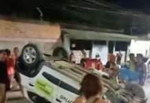 VÍDEO: Carro capota na zona leste de Manaus e deixa casal ferido