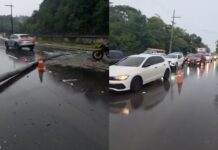 VÍDEO! Poste de iluminação cai na Avenida do Turismo e provoca congestionamento em Manaus