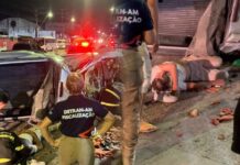 Bombeiros atendem acidente de trânsito na avenida Professor Nilton Lins no Parque das Laranjeiras
