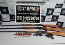 Denúncia leva polícia a apreender cinco armas e munições em área ribeirinha de Itacoatiara no AM