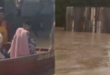 Chuvas alagam ruas e bombeiros resgatam moradores do bairro Tarumã com bote em Manaus