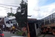 Caminhão perde freio na “ladeira da morte” e invade casa na zona leste de Manaus