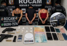 ROCAM PRENDE TRIO COM ARMAS, DROGAS E MAIS DE R$ 1,7 MIL EM MANAUS