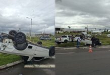 SAVEIRO CAPOTA APÓS COLISÃO COM CORSA NA ESTRADA DO RAPIDÃO, EM MANAUS