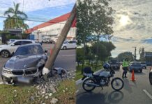 MOTORISTA COCHILA AO VOLANTE E BATE CONTRA POSTE NA AVENIDA DO TURISMO EM MANAUS