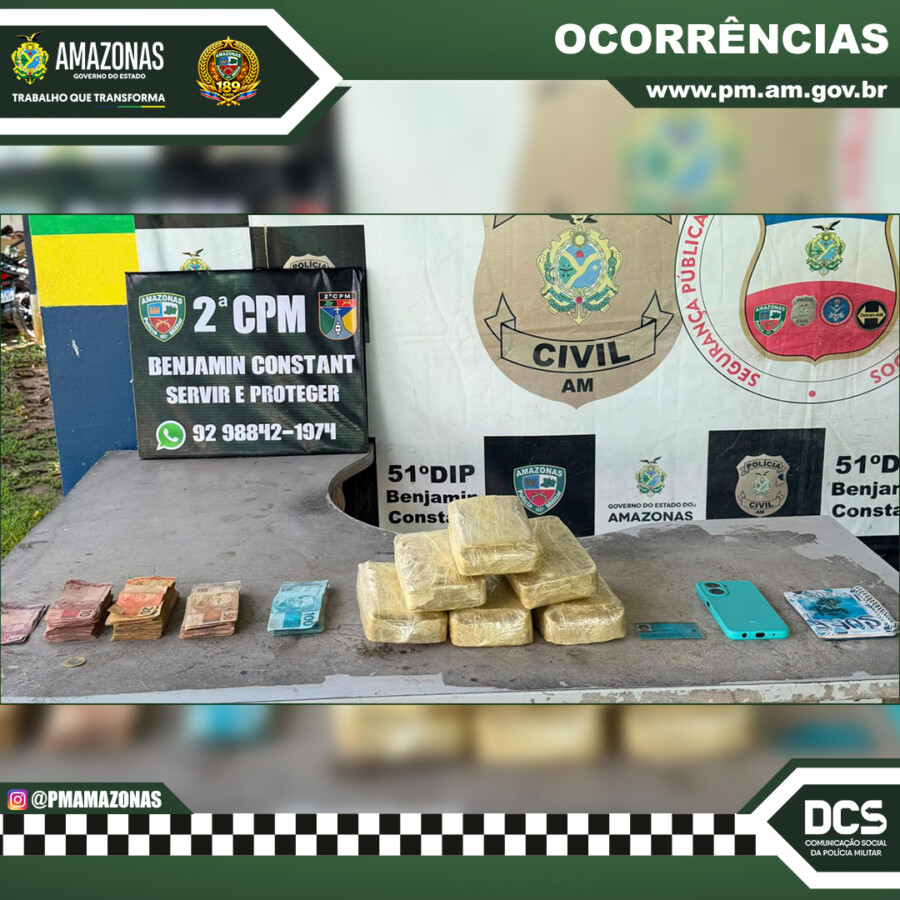 Homem preso com cocaína em Benjamin Constant durante ação da Polícia Militar do Amazonas.