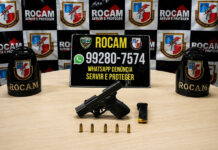 ROCAM APREENDE PISTOLA 9MM COM NUMERAÇÃO RASPADA DURANTE PATRULHAMENTO EM MANAUS