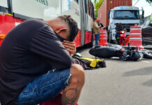 MOTOCICLISTA MORRE APÓS BATER EM CONE DE OBRA E SER ATROPELADA POR ÔNIBUS NA AVENIDA COSME FERREIRA, EM MANAUS