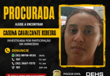 POLÍCIA CIVIL DIVULGA IMAGEM DE MULHER INVESTIGADA POR ATRAIR PEDREIRO PARA EXECUÇÃO EM MANAUS Divulgação da imagem de Carina Cavalcante Ribeiro procurada pela Polícia Civil do Amazonas