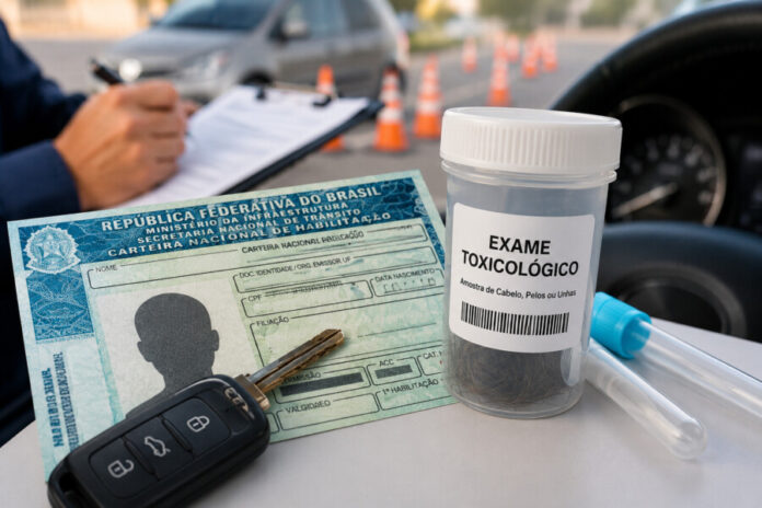 Candidato realiza procedimento para obtenção da primeira CNH com exigência de exame toxicológico.