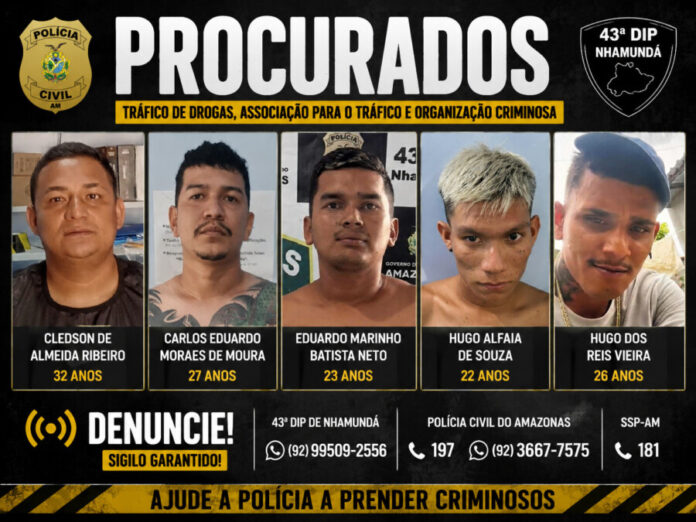 Procurados por tráfico de drogas em Nhamundá.