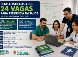 SEMSA MANAUS ABRE 24 VAGAS PARA PROGRAMAS DE RESIDÊNCIA EM SAÚDE COM BOLSA DE R$ 4,1 MIL Profissionais participam de programa de residência em saúde da Semsa Manaus.