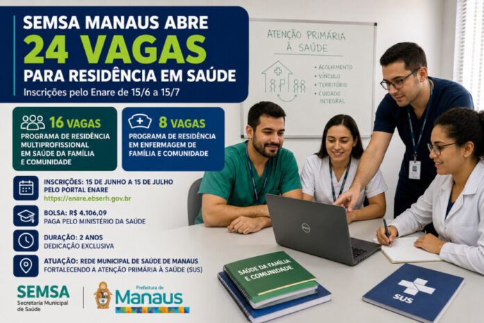 Semsa Manaus abrirá vagas para residência em saúde. Profissionais participam de programa de residência em saúde da Semsa Manaus.