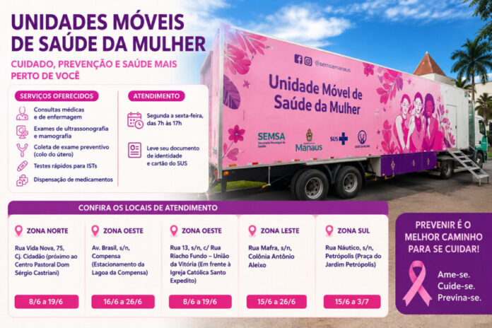 Unidade Móvel de Saúde da Mulher realizando atendimentos em Manaus.