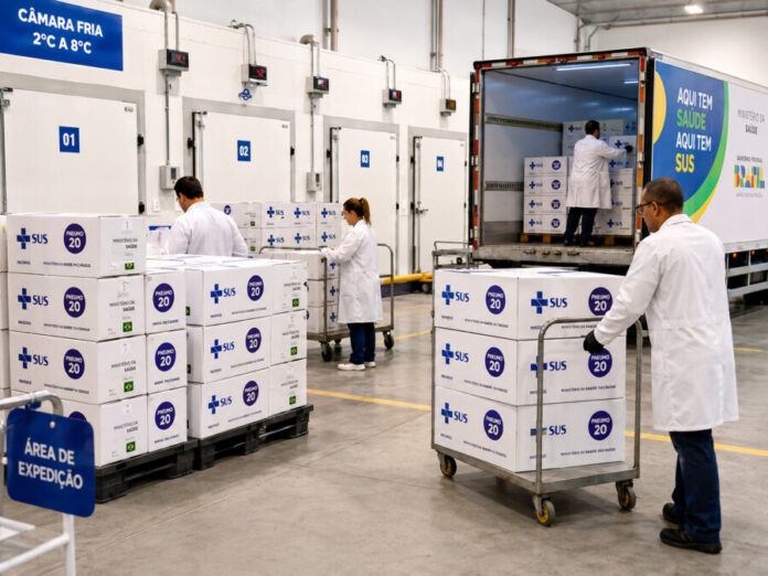 Criança recebe dose da vacina Pneumo 20 em unidade de saúde