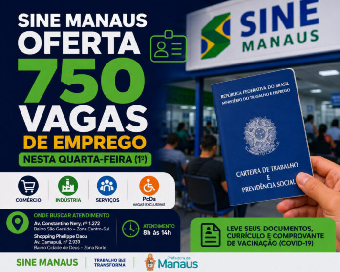 Vagas do Sine Manaus disponíveis nesta quarta-feira (1º)