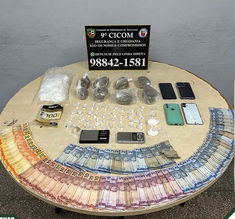Jovem preso por tráfico de drogas durante ação da PM no bairro São José Operário.