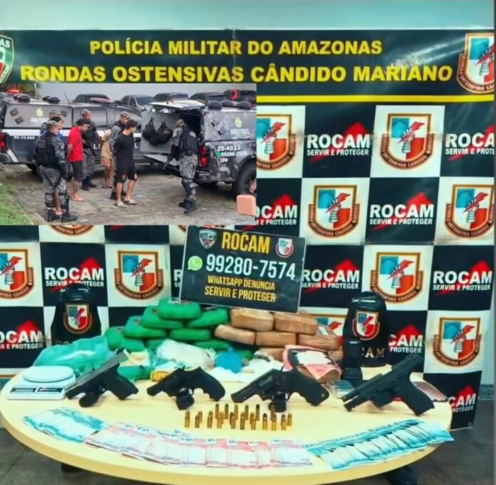 Suspeitos presos por atentado contra PM em Manaus.