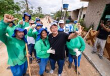 Eduardo Braga faz nova vistoria às obras de pavimentação no Cacau Pirêra e acompanha avanço dos serviços