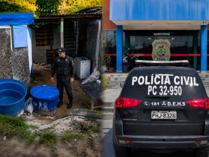 Viatura da Polícia Civil em ocorrência de homem encontrado morto na comunidade Açaí, em Manaus.