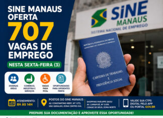 SINE MANAUS OFERTA 707 VAGAS DE EMPREGO NESTA SEXTA-FEIRA (3) Vagas do Sine Manaus disponíveis nesta sexta-feira