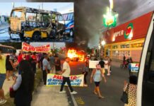 MOTORISTAS DOS “AMARELINHOS” INCENDEIAM MICRO-ÔNIBUS DURANTE PROTESTO EM MANAUS Protesto dos Amarelinhos em Manaus com micro-ônibus incendiado