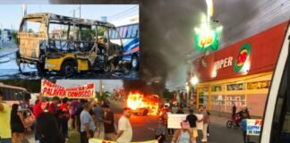 MOTORISTAS DOS “AMARELINHOS” INCENDEIAM MICRO-ÔNIBUS DURANTE PROTESTO EM MANAUS Protesto dos Amarelinhos em Manaus com micro-ônibus incendiado