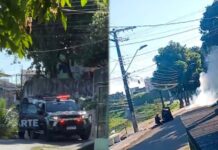 SUPOSTO OBJETO EXPLOSIVO É ENCONTRADO EM LIXEIRA E MOBILIZA GRUPO MARTE EM MANAUS Equipes do Grupo Marte durante atendimento de ocorrência com suspeita de artefato explosivo em Manaus.