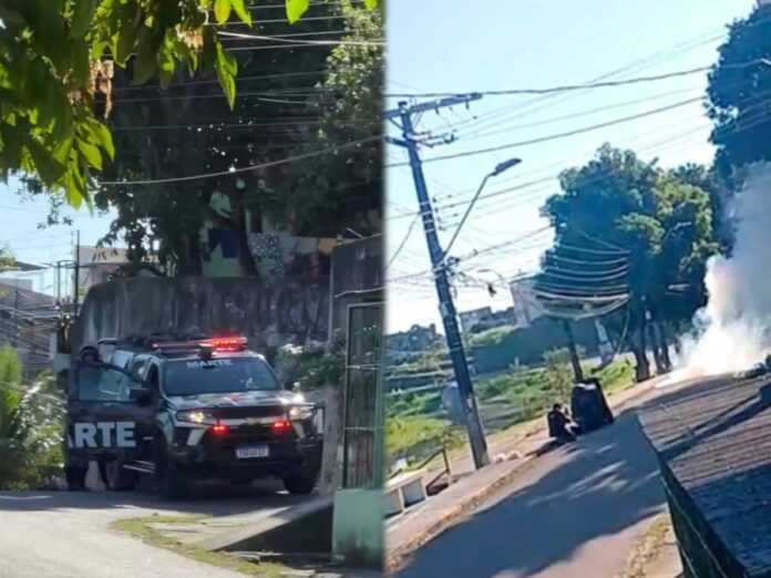 Grupo Marte atende ocorrência de suspeita de artefato explosivo em Manaus. Equipes do Grupo Marte durante atendimento de ocorrência com suspeita de artefato explosivo em Manaus.