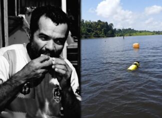 CORPO DE GUIA DE TURISMO É ENCONTRADO APÓS DESAPARECIMENTO EM LAGO DE PRESIDENTE FIGUEIREDO Mergulhadores do Corpo de Bombeiros durante as buscas no lago da Comunidade Rumo Certo, em Presidente Figueiredo.