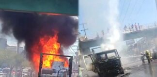 Caminhão de reciclagem pega fogo e mobiliza bombeiros em Manaus Caminhão de reciclagem pega fogo em Manaus durante ocorrência atendida pelos bombeiros.