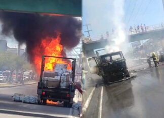Caminhão de reciclagem pega fogo e mobiliza bombeiros em Manaus Caminhão de reciclagem pega fogo em Manaus durante ocorrência atendida pelos bombeiros.